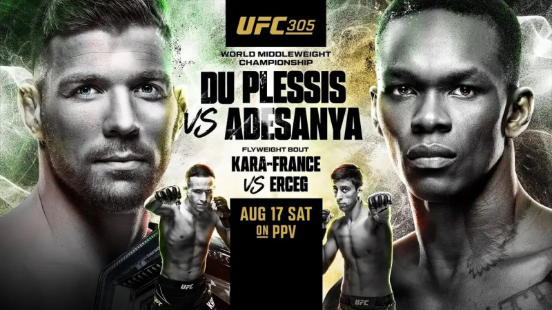 UFC 305 Исраэль Адесанья — Дрикус дю Плесси прямая трансляция 18 августа 2024 постер